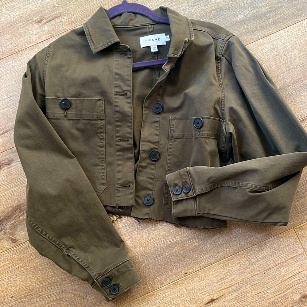 Frame denim jacket size XS Olive Green.Cropped.New w/o Tags.Women’s Jean Jackets